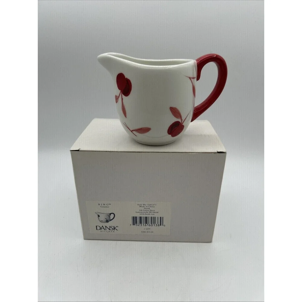 Dansk Creamer Bing Cherry White Red Handpainted Ceramic Pitcher Vintage With Box
